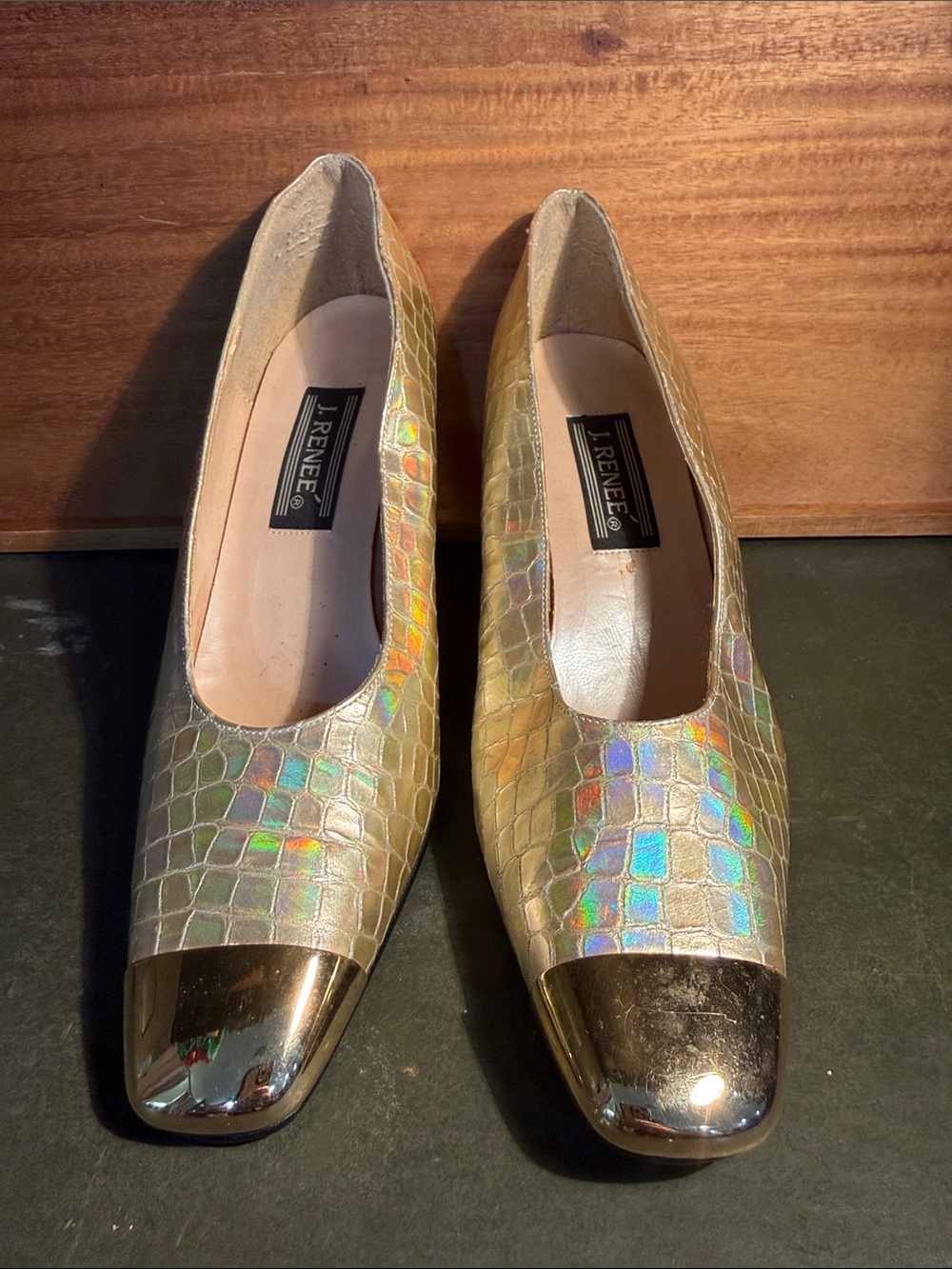 J.Renee Holographic Croc-Embossed Flats with Gold Cap Toe